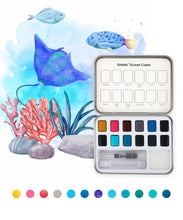 Load image into Gallery viewer, Watercolor Pocket Set Of 12 With Brush - Ocean Colors
