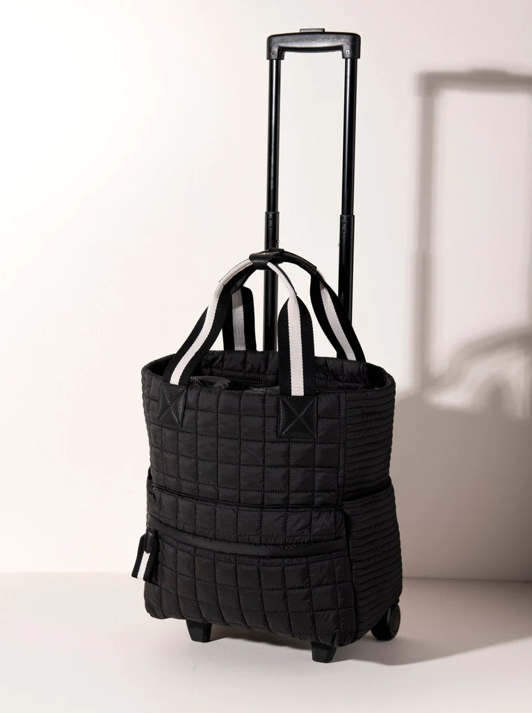 EZRA QUILTED NYLON ROLLER TOTE, BLACK