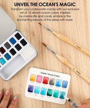 Load image into Gallery viewer, Watercolor Pocket Set Of 12 With Brush - Ocean Colors
