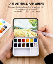 Load image into Gallery viewer, Watercolor Pocket Set Of 12 With Brush - Essential Colors
