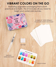 Load image into Gallery viewer, Watercolor Pocket Set Of 12 With Brush - Floral Colors
