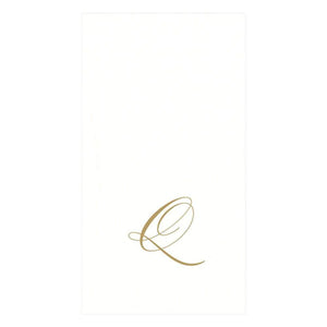 Caspari White Pearl & Gold Paper Linen Single Initial Boxed Guest Towel Napkins