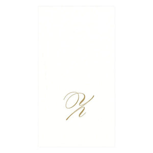 Caspari White Pearl & Gold Paper Linen Single Initial Boxed Guest Towel Napkins