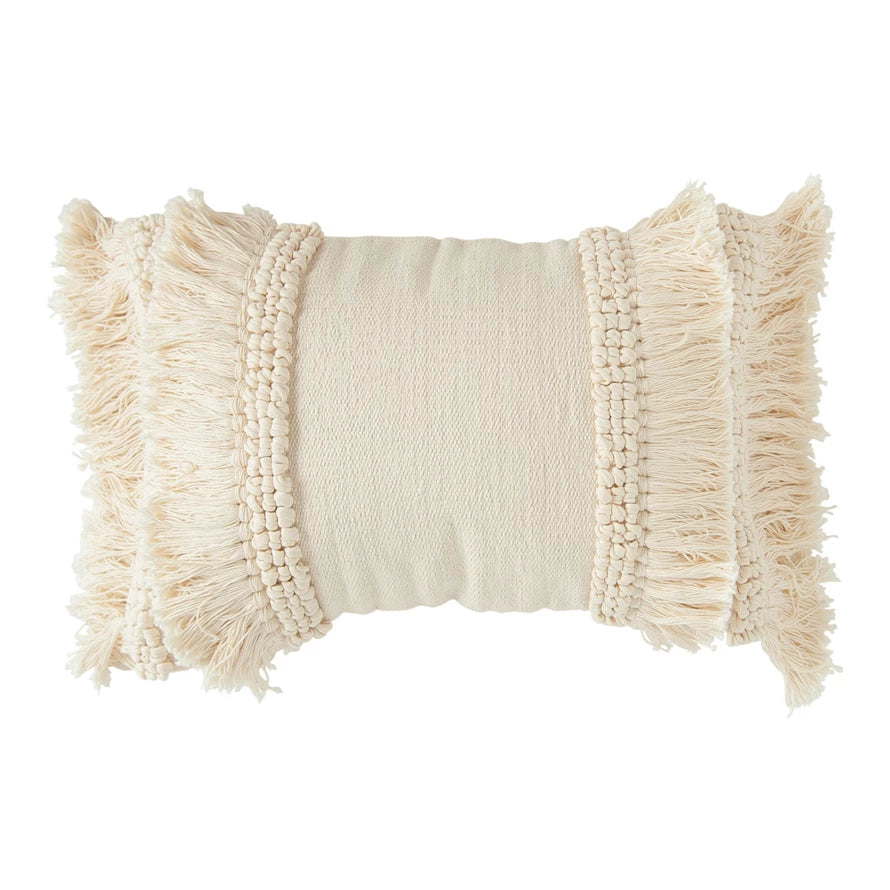 Cotton & Chenille Woven Pillow with Fringe